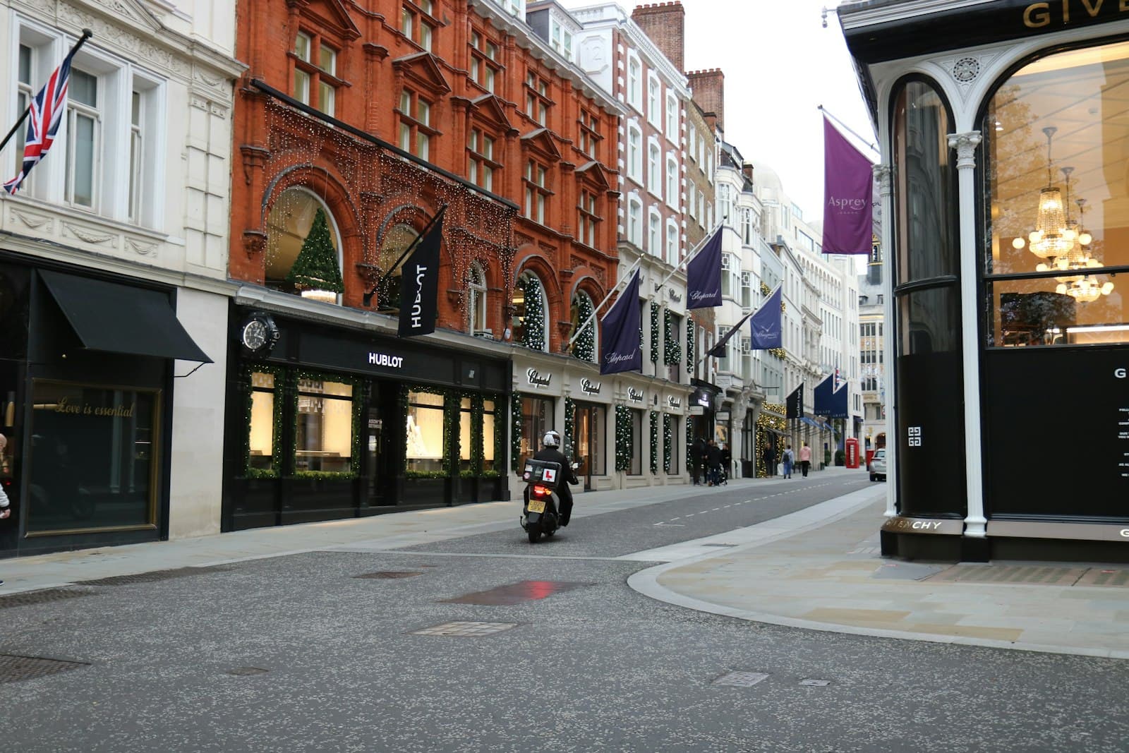 Street lined with retail storefronts